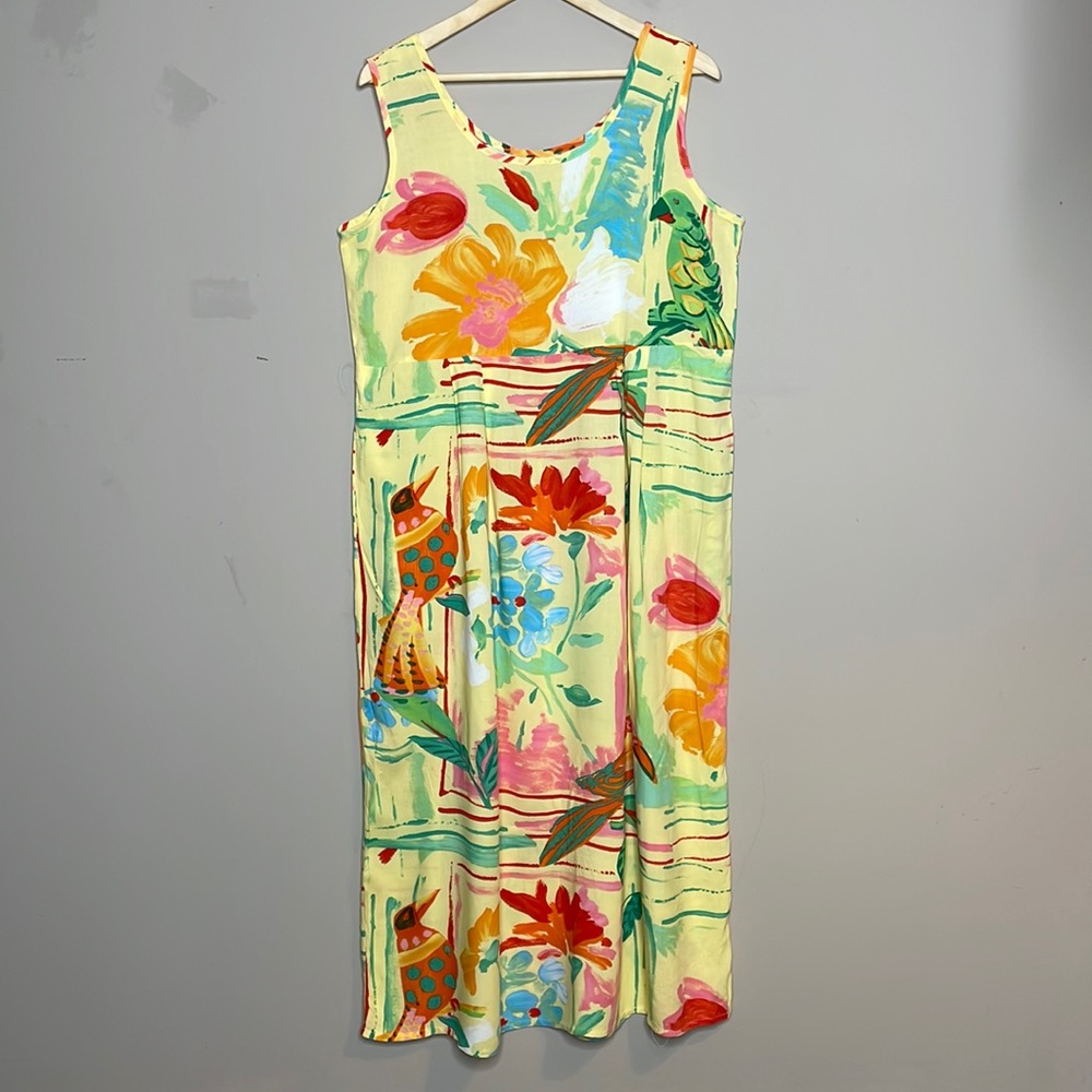 Jam’s World Yellow Parrot Print Sleeveless Maxi Dress